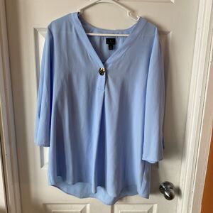 Worthington Blouse Women’s Size Large V Neck 3/4 Sleeve Blue NWT